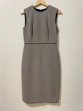 Ann Taylor Sleeveless Floral Jacquard Sheath Pencil Dress Navy Formal Party Work